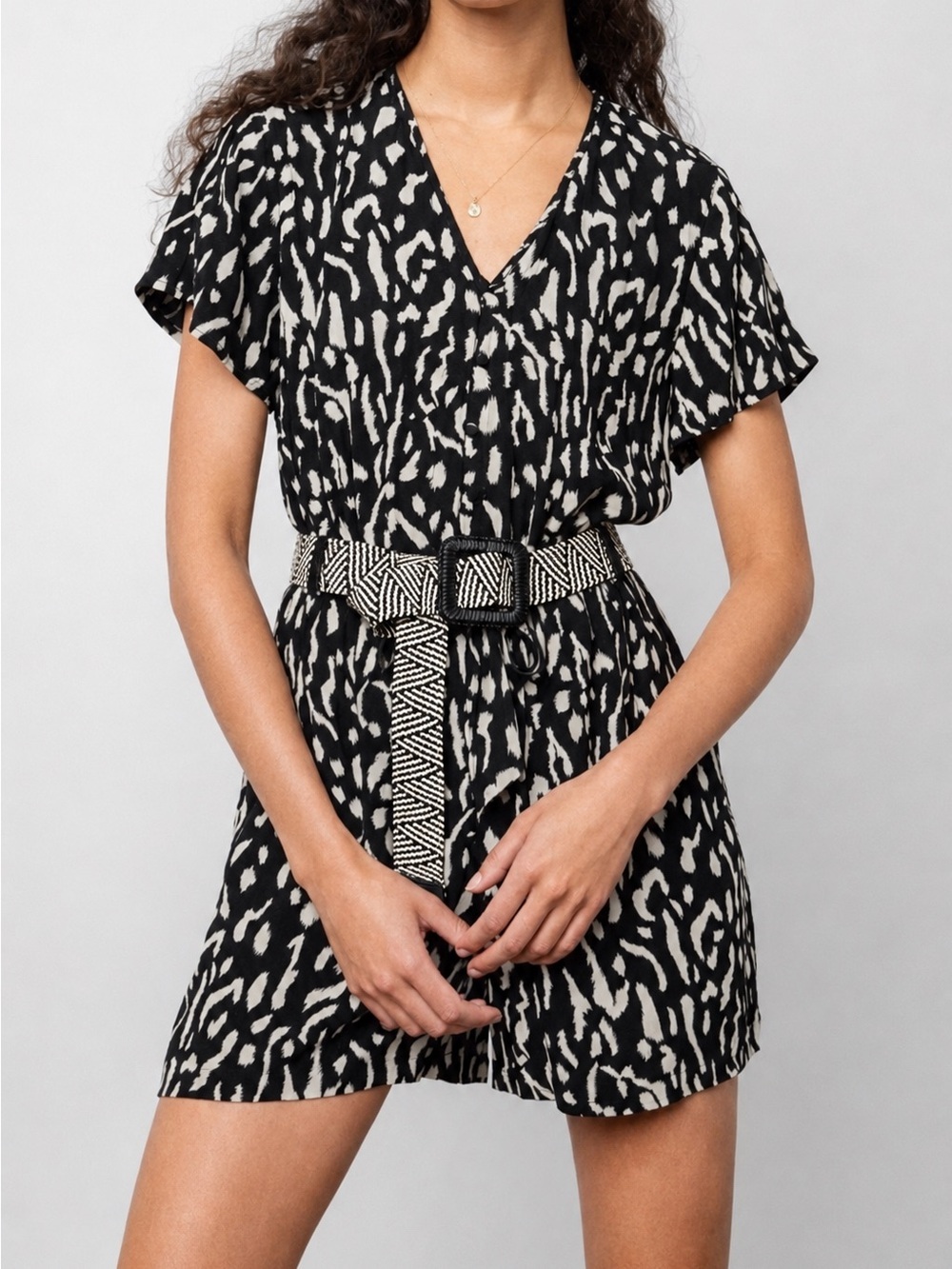 Rails Sophia Animal Print Romper – Size XS – with Raffia Belt